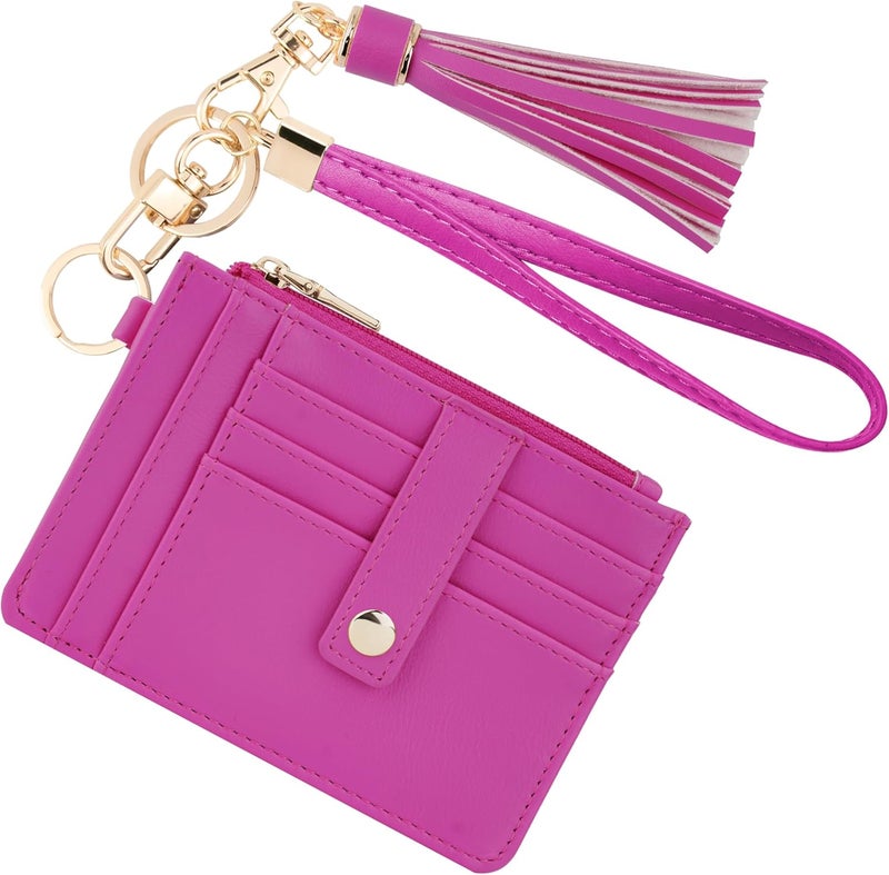KNGITRYI Small Wristlet Wallets for Women RFID Credit Card Holder Wallet Keychain Wristlet Wallet Credit Card Wallets for Women (Hot Pink) - Image 1
